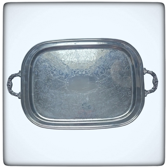 Vintage Silver Serving Dining Tray Plate with Side Handles & Legs-23" x 14" - Picture 1 of 10